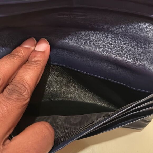 Bottega Veneta Double Zipper Foldover Clutch Wallet Navy Blue Woven Leather - Picture 7 of 14